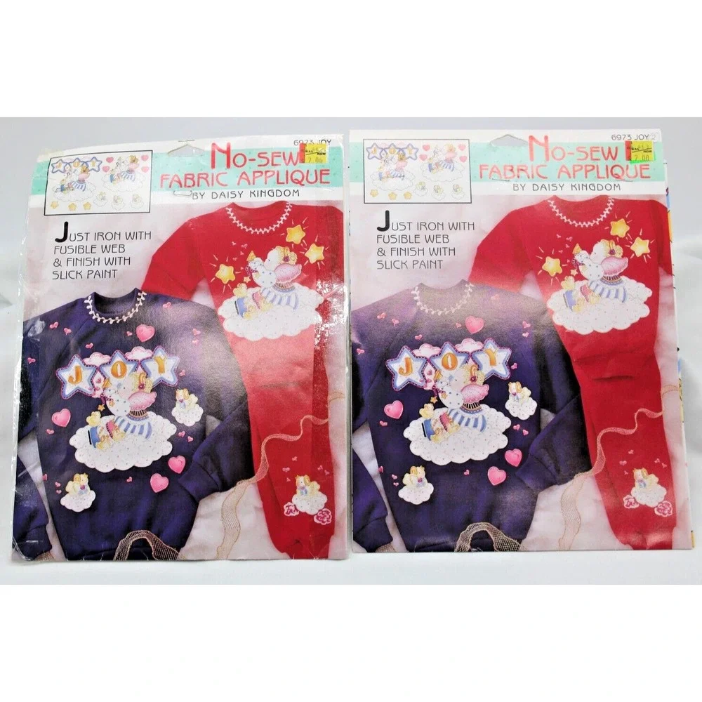 TWO Vtg 90s‎ Daisy Kingdom No Sew Fabric Applique #6973 Joy Baby Angel Cloud NOS